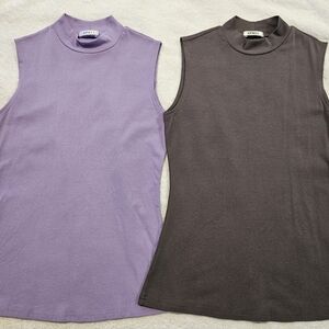 APRLL Sleeveless Mock Neck Tops - Purple and Grey Bundle Deal